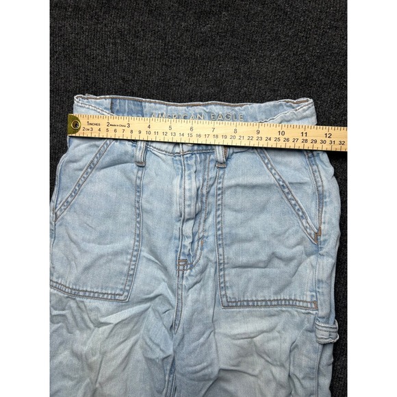 American Eagle Womens Light Wash Denim Cargo Baggy Jogger Jeans Size 00 Short - Picture 8 of 11